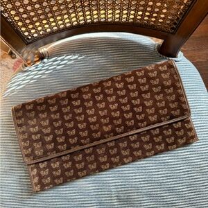 Vintage Bottega Veneta Brown Butterfly Jacquard Foldover Clutch